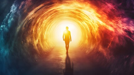Poster - Journey through a colorful portal surreal landscape digital art vibrant environment mystical viewpoint