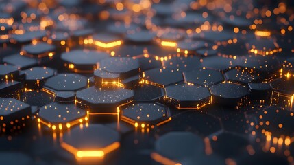 Poster - Illuminated hexagonal patterns abstract background digital art futuristic environment close-up view technology concept