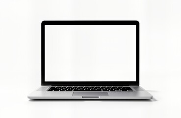 Poster - Modern laptop computer with blank screen. Stylish portable device. Suitable for various purposes. Empty display ready for content. Versatile, user-friendly tech. Ideal for applications templates.