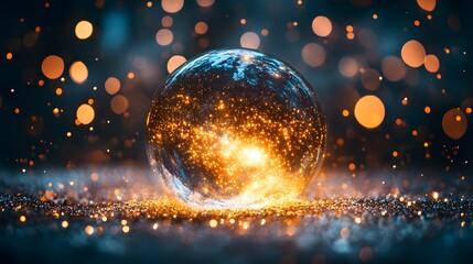 Poster - Illuminated cosmic sphere digital space artistic visualization abstract environment close-up view mystical concept