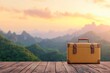 © Downloads - Vintage Suitcase on Wooden Deck with Stunning Mountain Landscape and Sunset Sky