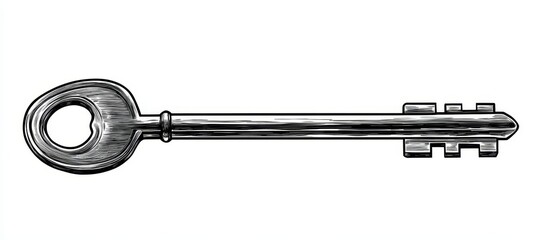 Wall Mural - Black and White Vector Outline of a Single Key on a White Background, Perfect for Coloring Books