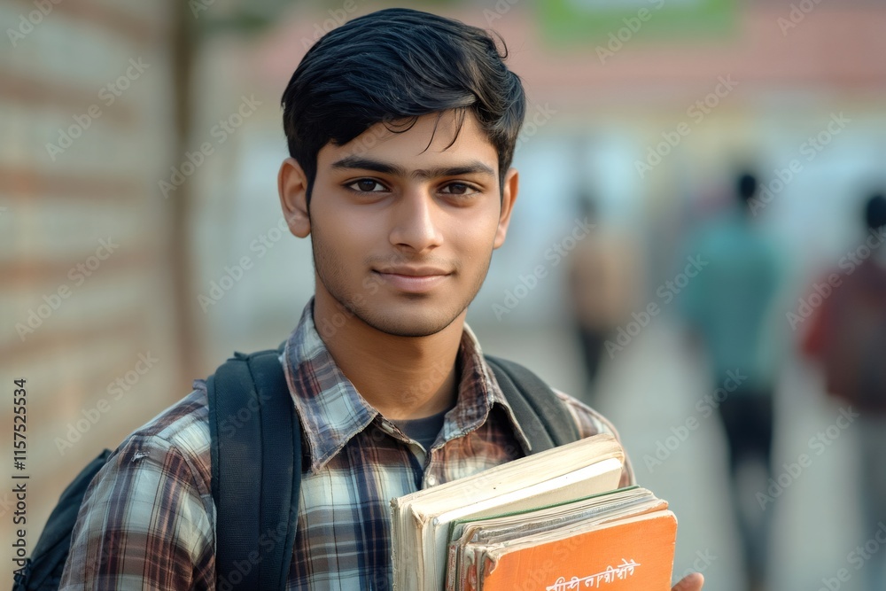 Indian student carrying books and smiling at university campus Stock ...