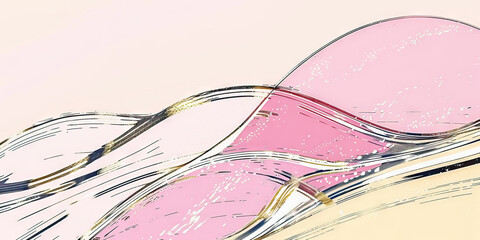 Poster - Abstract Composition with Pink and Beige Shapes and Swirling Lines