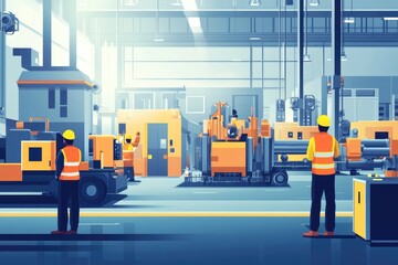 Fototapete - Industrial engineers supervising machinery in modern factory