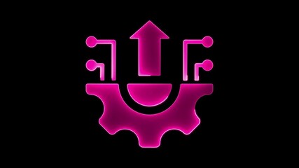 High tech icon animation by pink color neon on black background.