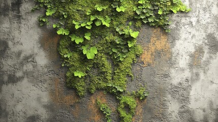 Poster - Lush green moss grows on textured concrete wall in a peaceful indoor environment surrounded by natural light