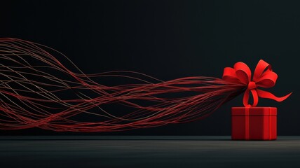 Wall Mural - A beautifully wrapped red gift box with flowing ribbons.