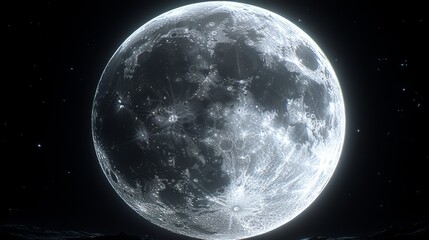 Wall Mural - full bright moon illuminates night sky over a serene landscape showcasing craters and lunar details