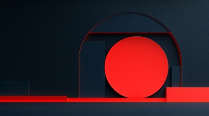 Canvas Print - abstract red circle and dark shapes background.