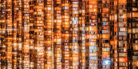 Poster - Windows of a tall buildings with balconies at night