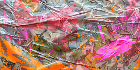 Poster - Abstract Composition with Crumpled Plastic and Paint Splashes