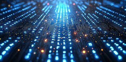 Poster - 2D illustration of an abstract, futuristic electronic circuit technology background.