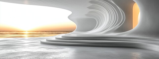 Poster - Simple White Geometric Wave Wallpaper.