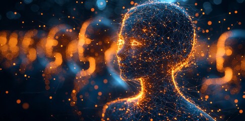 Poster - A conceptual 3D illustration of human figures linked by lines on a digital network, symbolizing social or business connections.