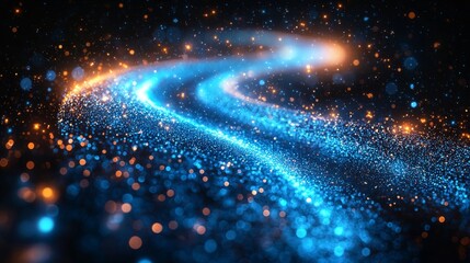 A futuristic, high-tech background with an abstract particle mesh technology style.