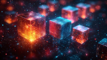 Aufkleber - concept of futuristic technology network connection using digital cubes and blocks in the metaverse.