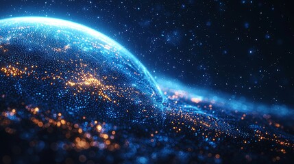 Poster - idea of a global network. world map with highlighted points. 3d rendering of a planetary network.