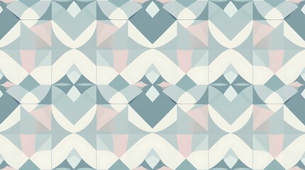 Abstract Geometric Pattern: A seamless, repeating pattern featuring soft, pastel hues of blue, pink, and white. The geometric shapes create a sophisticated and modern design.