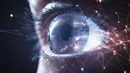 Poster - Digital eye icon symbolizing minimalism technology graphic design futuristic environment close-up perspective