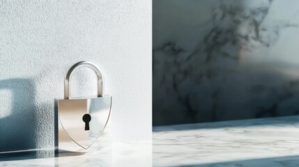 Poster - Cybersecurity lock with shield symbolizing protection modern interior minimalist style digital security concept