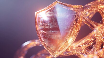 Poster - Dynamic minimalist shield with data stream digital realm 3d visualization futuristic environment abstract concept