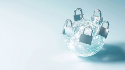 Poster - Cybersecurity locks protecting digital sphere abstract environment minimalist graphic design concept
