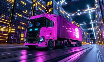 Poster - Digital Twins in Logistics, showcasing interconnected systems, data flow, and real-time monitoring for efficient supply chain management.