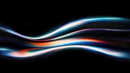 Poster - Iridescent liquid rainbow waves flowing across black background abstract art digital design contemporary style