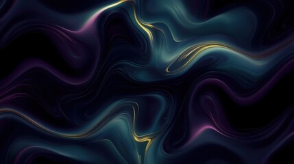 Poster - Fluid metallic geode patterns with glowing gold accents abstract art digital background dark environment close-up view