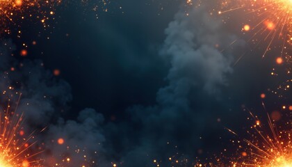 Aufkleber - Blank banner design with dynamic sparks background. Fiery orange, gold sparks create energetic abstract glow. Dark blue, gray smoke adds dramatic effect. Great for design templates advertising.