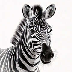Wall Mural - A minimalistic zebra, painted with bold, flowing brushstrokes to emphasize its striped pattern and graceful stance. The design is sleek, in black ink on a clean white background.