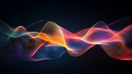 Fototapete - Vibrant, colorful abstract wave forms on dark background.