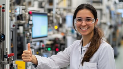 Wall Mural - smiling scientist in a modern laboratory, ready for innovation