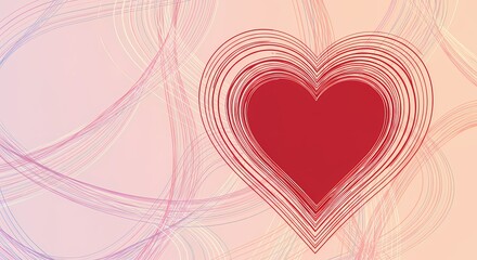 Wall Mural - Abstract Line Art of a Valentine Heart, Valentine's Day Holiday, Messy Colorful Design