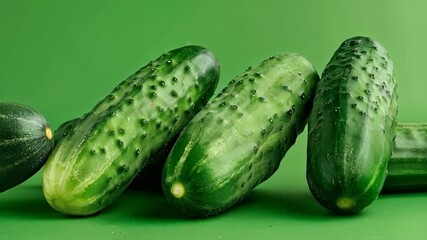 Wall Mural - cucumbers on the green background