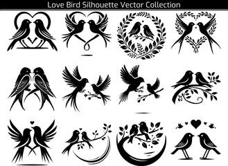 Set of Love Bird Silhouette Vector Illustration