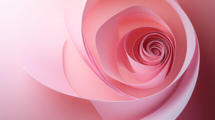 Poster - Abstract pink rose-like paper spiral with soft gradient background