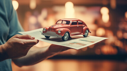 Hand Holding a Vintage Toy Car Model