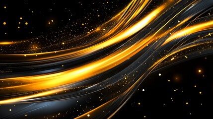 Poster - Abstract gold and black flowing lines background