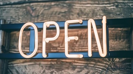 Poster - an open sign on a wooden wall
