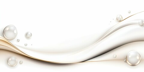Poster - elegant flowing waves with pearl-like bubbles on a white and gold background, creating a luxurious a