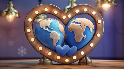 Poster - a globe in a heart shaped frame