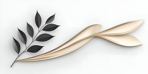 Poster - minimalistic arrangement of metallic black and gold leaves on a light background, combining elegance