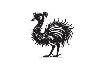 simple black-and-white baby emu chicken vector silhouette isolated on a white background