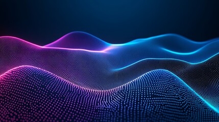 Aufkleber - Abstract digital landscape with glowing neon waves.