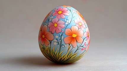 Poster - Colorful decorated Easter egg placed on a table, perfect for spring and holiday celebrations