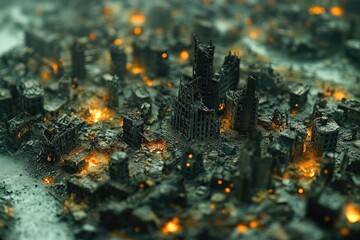 Aufkleber - Cityscape with many buildings engulfed in flames