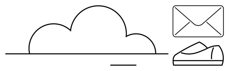 Poster - Cloud icon with an envelope and stiletto shoe symbols. Ideal for technology, communication, fashion, data storage, email services, cloud computing, and retail concepts. Line metaphor