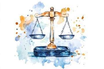 Poster - A watercolor illustration of the scale of justice symbol, often used in law and governance